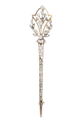 Lot 162 - A diamond panel brooch, the elongated openwork...