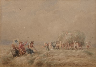 Lot 310 - David Cox (1783-1859) Harvest scene, signed...