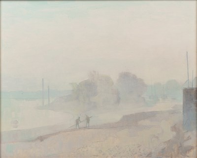 Lot 307 - Derek Mynott (1926-1994) Low tide, Chiswick,...