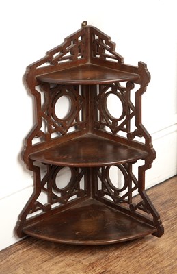 Lot 114 - Walnut three tier corner shelf late Victorian,...