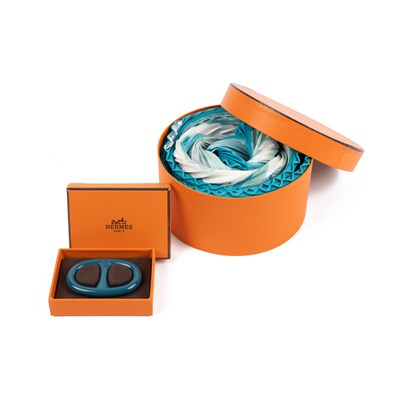 Lot 577 - A Hermès pleated silk scarf Together with...