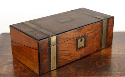 Lot 91 - Walnut and brass bound writing box Victorian...