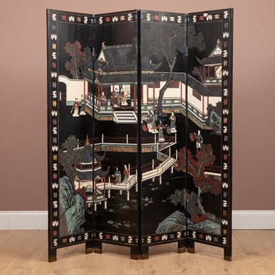 Lot 443 - A decorative four-fold screen