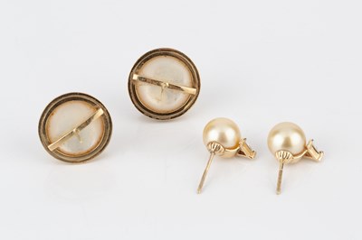 Lot 239 - A pair of cultured pearl and diamond ear studs,...