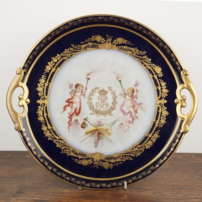 Lot 393 - Sevres porcelain tray with a cobalt border,...