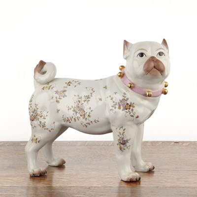 Lot 392 - Porcelain model of a pug dog Continental,...