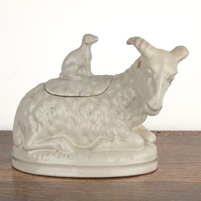 Lot 388 - Alcora tin-glazed pottery goat tureen and...