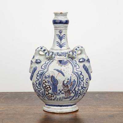 Lot 357 - Faience moonflask with blue and manganese...