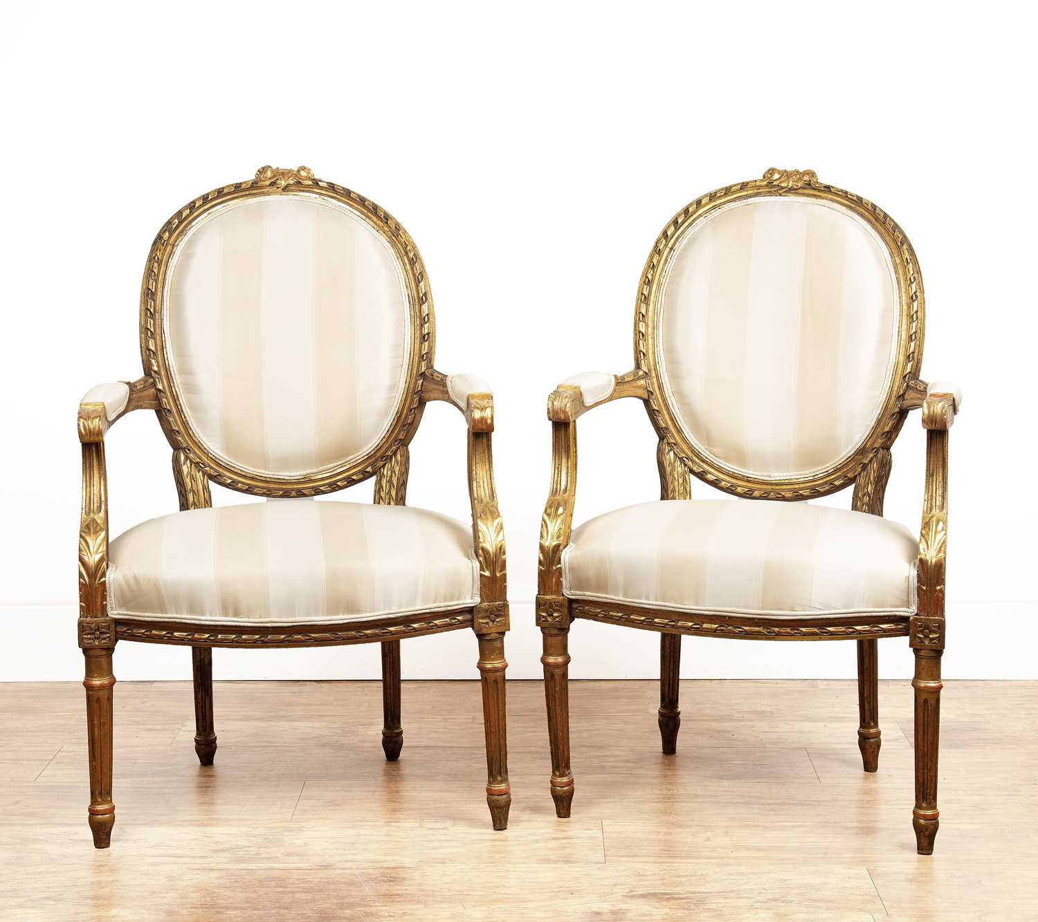 Lot 39 - Pair of carved giltwood armchairs French style,...