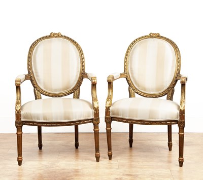 Lot 39 - Pair of  carved giltwood armchairs French...