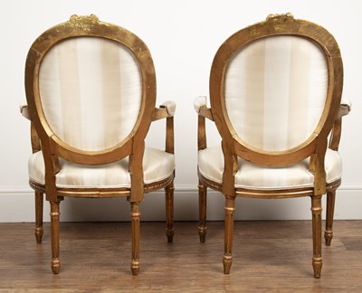 Lot 39 - Pair of carved giltwood armchairs French style,...