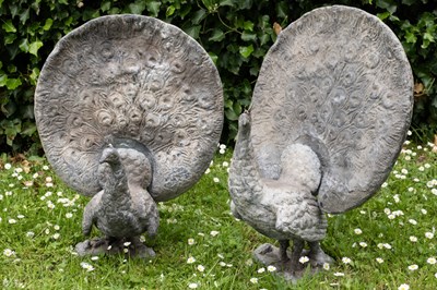 Lot 1236 - A pair of 19th century lead sculptures in the form of peacocks