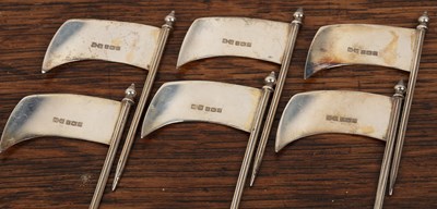 Lot 283 - Set of six silver cheese markers 'Cheddar',...