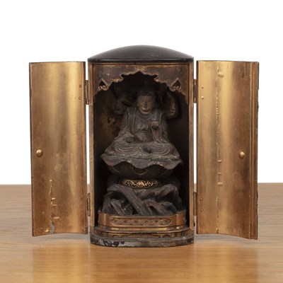 Lot 385 - Black lacquer Zushi shrine Japanese, Meiji...