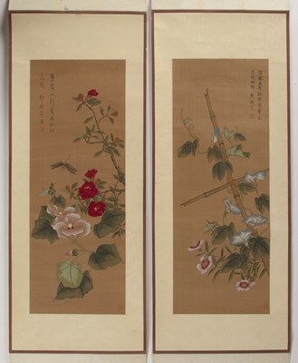 Lot 351 - Pair of watercolour on silk scrolls Chinese,...