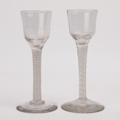 Lot 170 - Two antique lace twist wine or cordial glasses