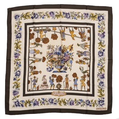 Lot 585 - A ‘Les Jardiniers Du Roy’ silk scarf by Hermès,...