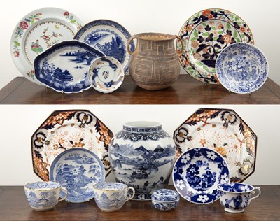 Lot 384 - Group of ceramics including a Chinese blue and...