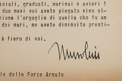Lot 91 - An old facsimile WWII letter from Mussolini, photographs, and a further letter