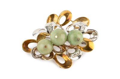 Lot An 18ct two-colour gold, jade and diamond...