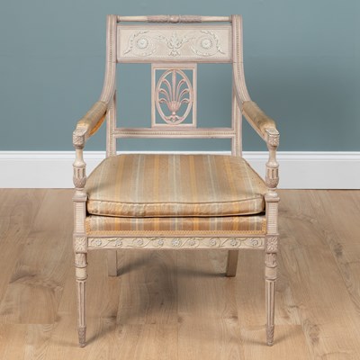 Lot 19 - A Continental painted open armchair