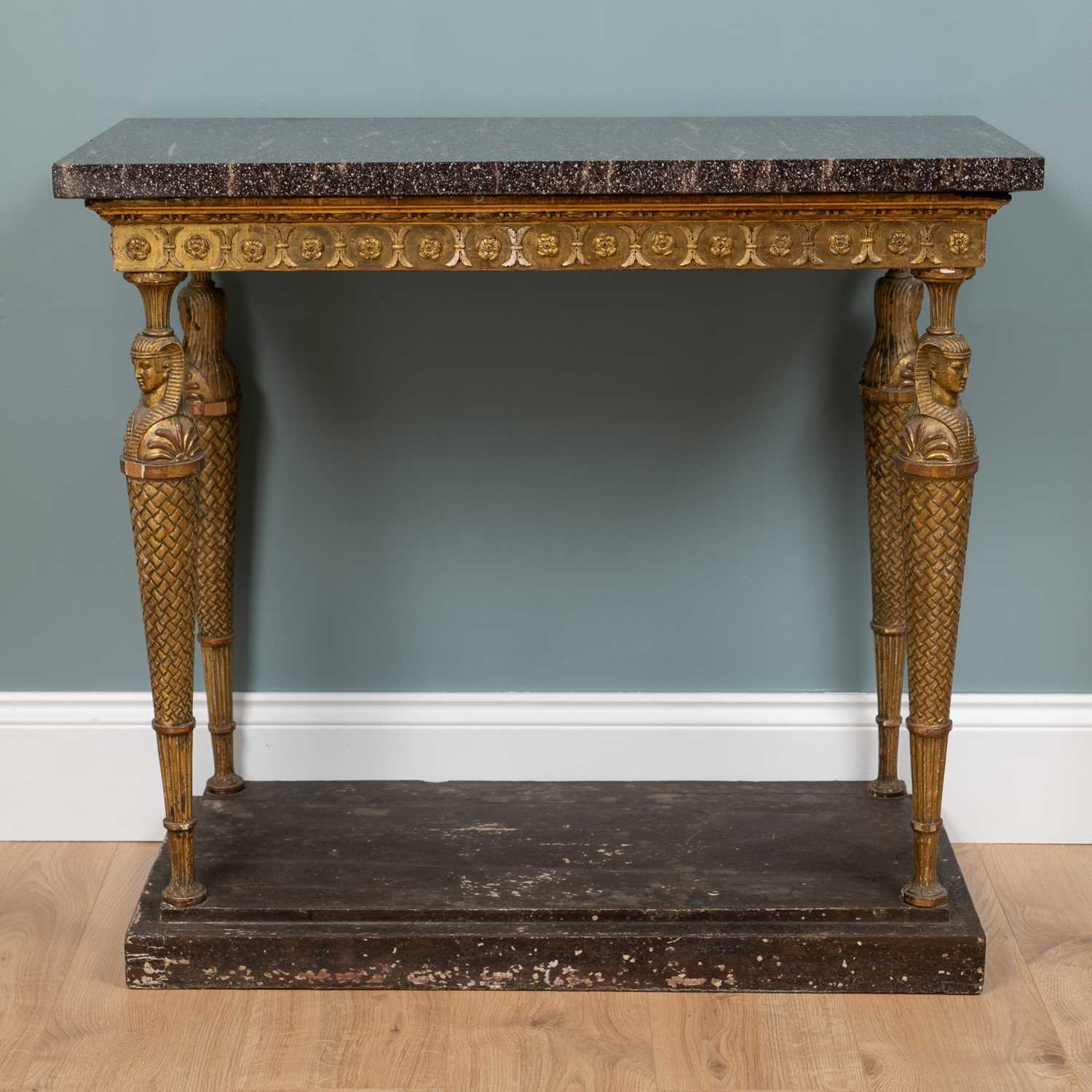 Lot 12 - An early 19th century Swedish parcel gilt console table in the manner of Jonas Frisk