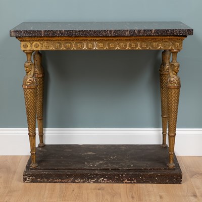 Lot 12 - An early 19th century Swedish parcel gilt console table in the manner of Jonas Frisk