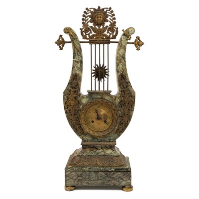 Lot 4 - A 19th century French faux marble painted lyre clock with gilt mounts