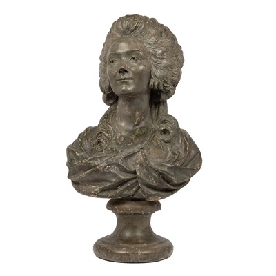 Lot 5 - A late 19th or early 20th century painted plaster, Musée du Louvre head and shoulder female bust