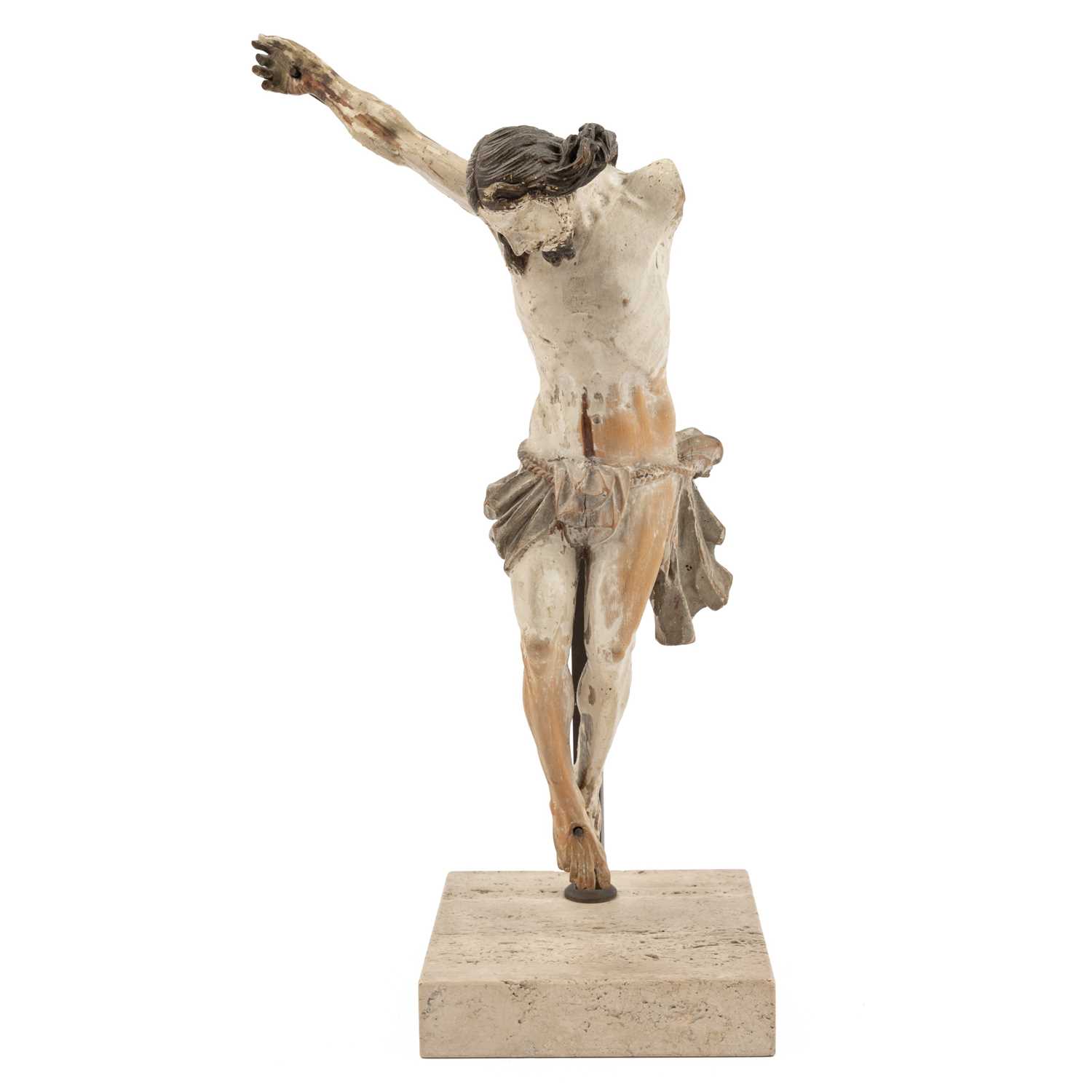 Lot 21 - A 19th century carved and painted wooden figure of Christ