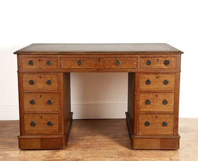 Lot 79 - Oak pedestal desk Victorian, with fitted...