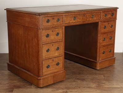 Lot 79 - Oak pedestal desk Victorian, with fitted...