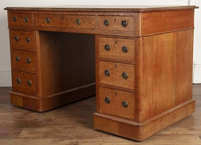 Lot 79 - Oak pedestal desk Victorian, with fitted...