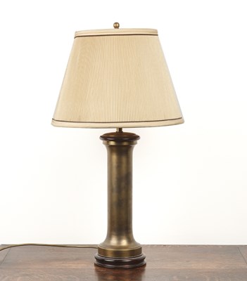 Lot 84 - Brass column table lamp with shade and...