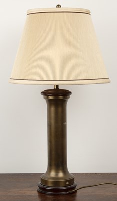 Lot 84 - Brass column table lamp with shade and...