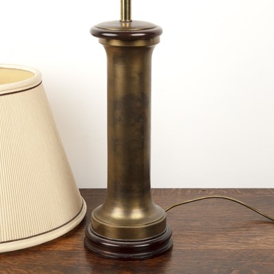 Lot 84 - Brass column table lamp with shade and...