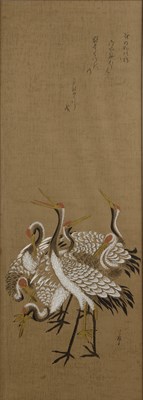 Lot 124A - Japanese woodblock print depicting a flock of...