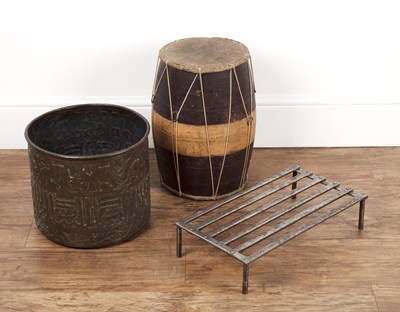 Lot 404 - Group of pieces including a tribal drum, 46cm...