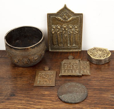 Lot 452 - Collection of Russian icons brass, to include...