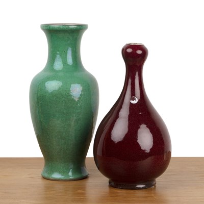 Lot 113 - Green crackle glaze vase and a garlic neck...