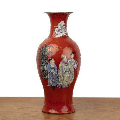 Lot 114 - Coral ground porcelain vase Chinese, 19th...