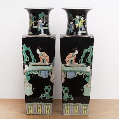 Lot 111 - Pair of famille noire square vases Chinese,...