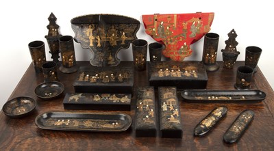 Lot 475 - Large group of lacquerware decorated in the...