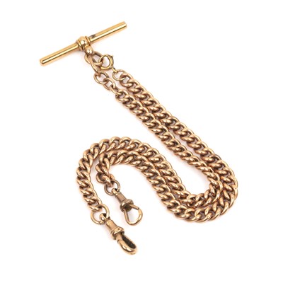 Lot 448 - 9ct gold watch or fob chain with T-bar,...