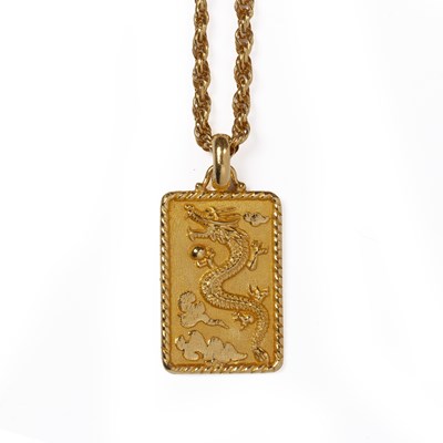 Lot 224 - Yellow metal (gold) dragon pendant Chinese,...