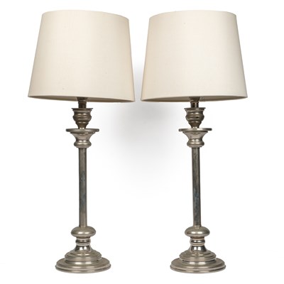 Lot 1080 - A pair of modern white metal table lamps