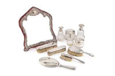 Lot 675 - A Continental silver backed dressing table set,...