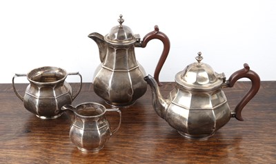 Lot 494 - Art Deco silver four piece tea set comprising...