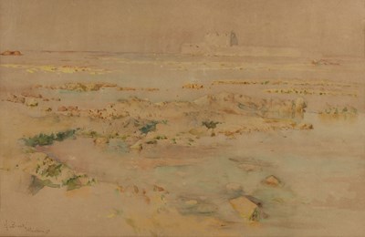 Lot 225 - Alphonse Birch (1839-1942) Landscape with fort,...