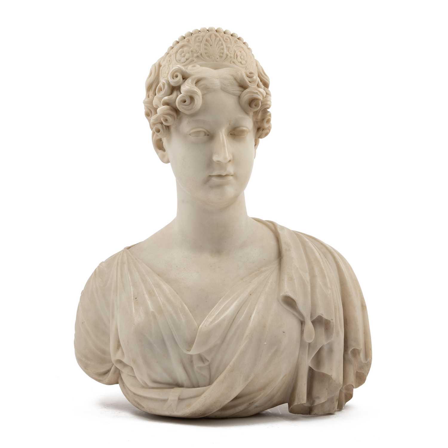 Lot 7 - A 19h century Carrara marble head and shoulder female bust